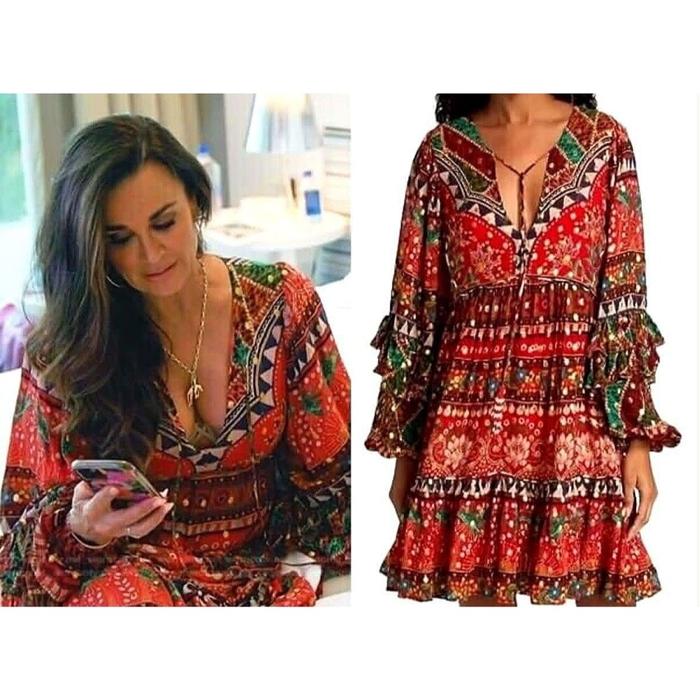 Farm Rio Tropical Shine Dress S Boho As Seen On Party Red Mini Ruffle Festival